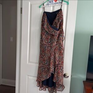 MSK Asymmetrical Red and Blue Cocktail Sundress